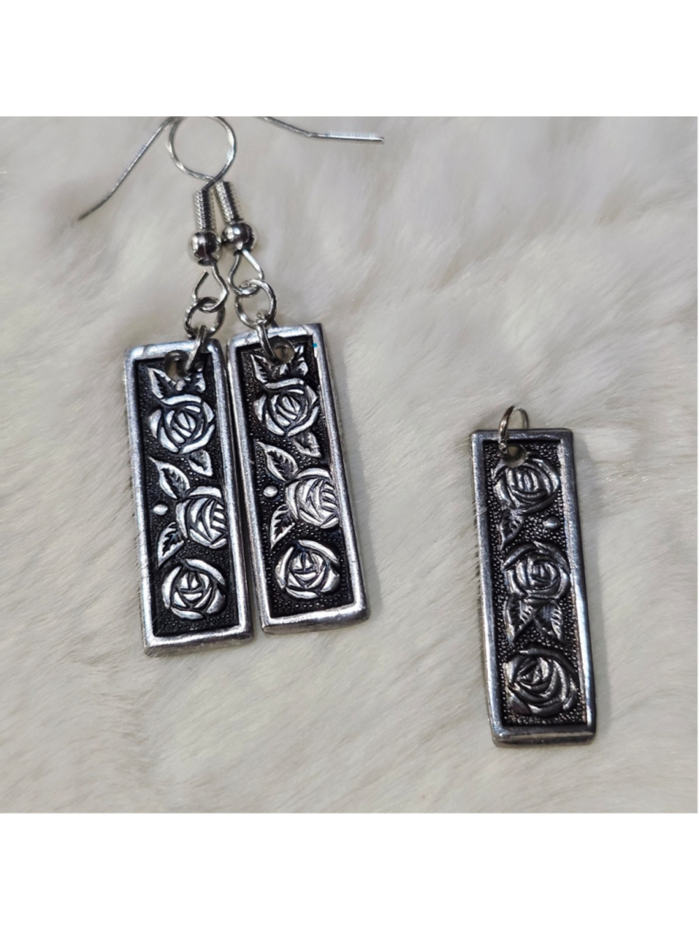 Rose Earring & Pendant Set Repurposed Silverwear